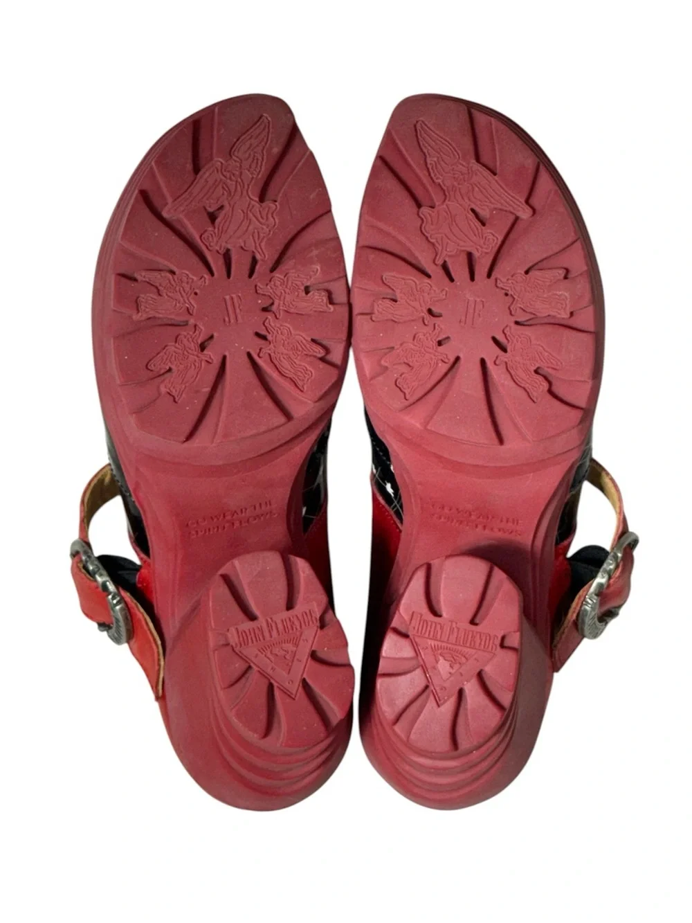 John Fluevog Mellow Sonata Platform Mary Jane Black Red Floral Print 10/10.5